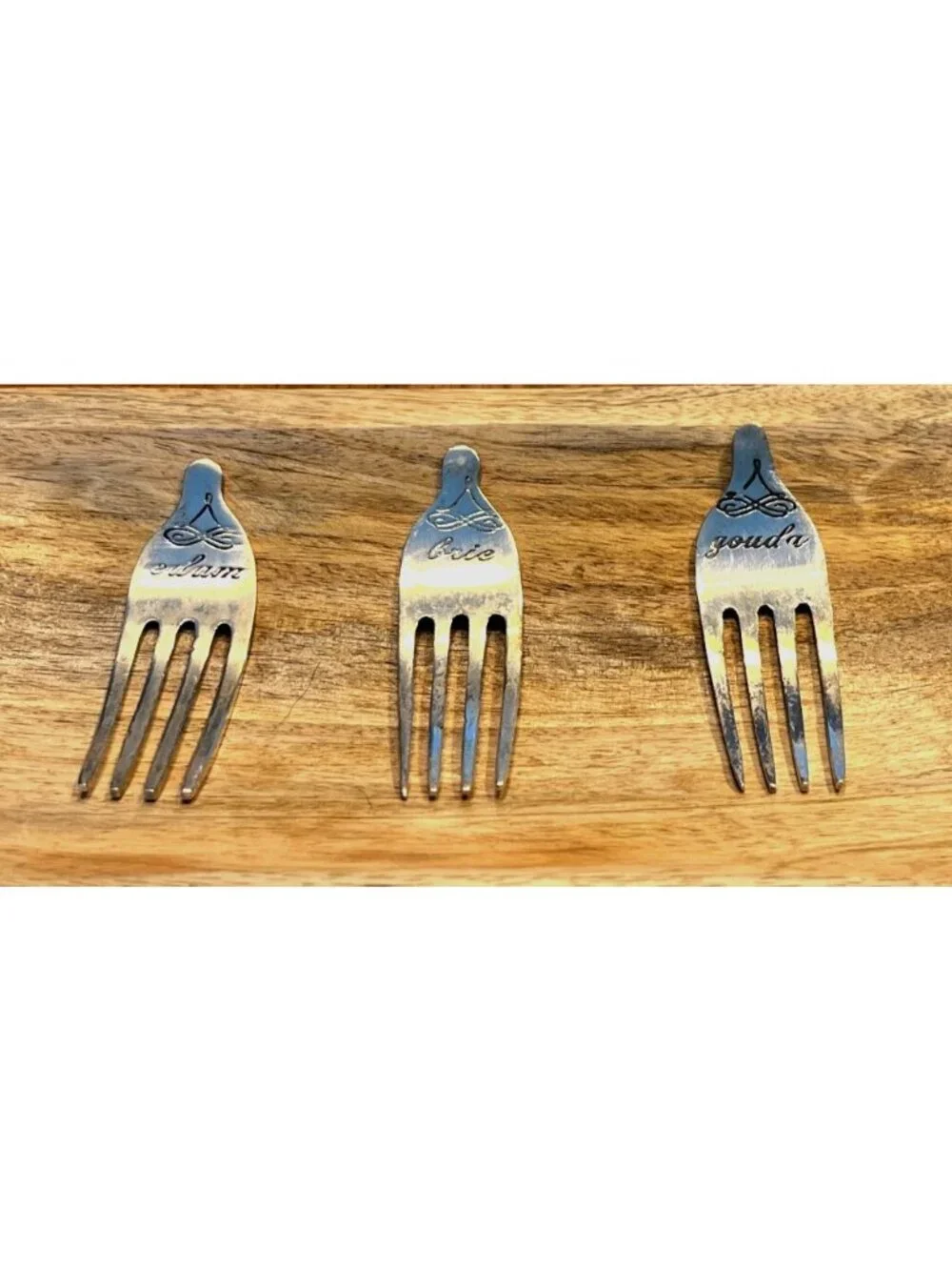 Vtg Silver Plated Fork Cheese Markers Set Of 3 Charcuterie Board